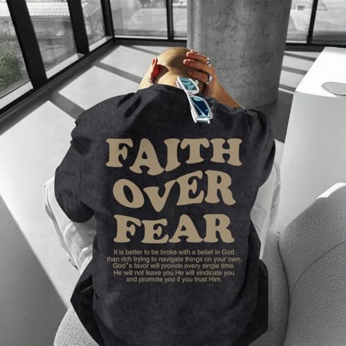 Christian Shirts for Men Faith Over Fear Oversized Shirt Acid Wash Tshirt Graphic Religious T Shirt Bible Verse Tees2