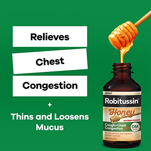 Robitussin Maximum Strength Honey Cough + Chest Congestion Dm, Cough Medicine For Cough And Chest Congestion Relief Made With Real Honey For Flavor - 8 Fl Oz Bottle #TOP4