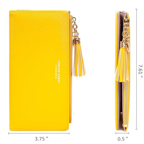 KOTORA Womens Slim Wallet Girls Thin Wallets Pretty Mini Long Card Holder Small Tiny Clutch Zip Purse Love Pendant Tassels Billfold (Yellow)4