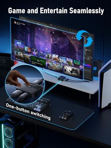 Image of Lemorele HDMI Switch 2 in 1 Out 4K@60Hz Bi-Directional Splitter 1 in 2 Out, High-Performance Engineering Material Body Supports 3D HDCP 2.2, Compatible with PS5 /PS4, Xbox, Monitor, TV Stick, PC