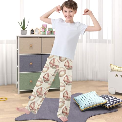 Boy's Pants White Baseball Jogger Pants Elastic Waist Long Bottoms Trousers with Pockets 6-14 Years4