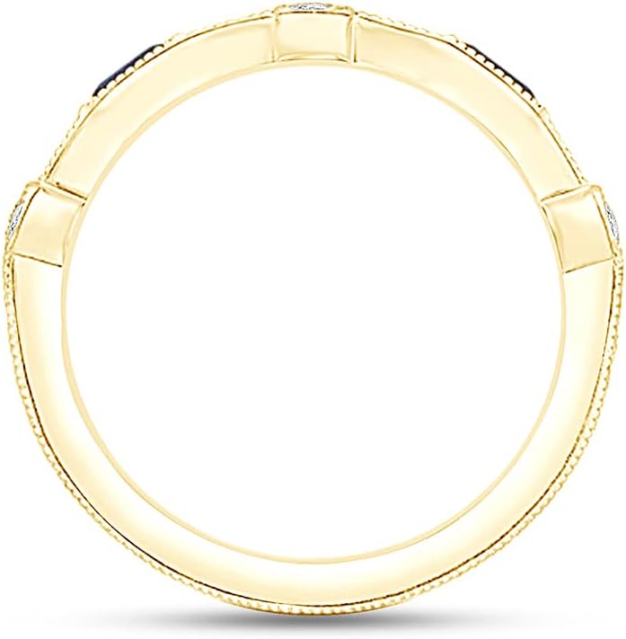 AFFY Round Cut 0.08 Carat White Natural Diamond & 0.12 Carat Blue Sapphire Wedding Band Eternity Ring In 14K Gold Over Sterling Silver (I2-I3 Clarity)