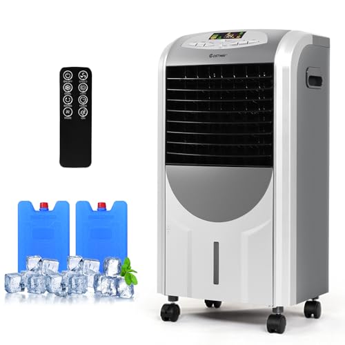 COSTWAY Rafraîchisseur d'Air 5 EN 1,Climatiseur Mobile sans Évacuation 7L, Refroidissement,Chauffage,Ventilateur,Humidificateur,Purification,Mini Climatiseur Portable, Minuterie 8H, Clim sans Tuyau