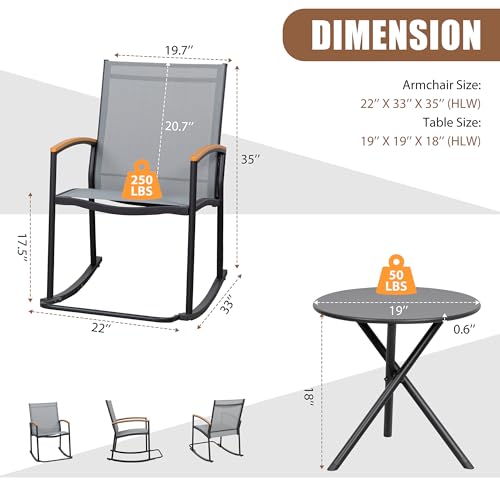 image for Shintenchi 3 Piece Outdoor Rocking Bistro Set, Textilene Fabric Small 