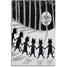 BODAHL Full Moon Cat By Louis Wain Painter Artwork Poster Canvas Poster Wall Art Picture Prints Hanging Photo Gift Idea Decor Home Posters Artworks 08x12inch20x30cm