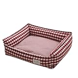 Orthopedic Rectangle Dog Bed for Medium Small Dogs, Plaid Plush Modern Puppy Sofa Bed with Anti-Slip Bottom, Cute Calming Pet Bed(Red,Large)
