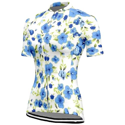 Mateju Maillot Ciclismo para Mujer, Sakura Multicolor Ropa Ciclismo Exterior Cómodo Transpirable, Verano Secado Rápido Camisetas Manga Corta Hombre, Camiseta Mujer Elástico (Azul,4XL)