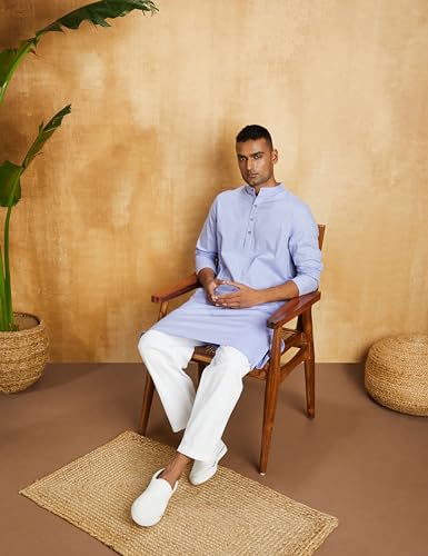 Image of Amazon Brand - Symbol Men's 100% Cotton Solid Long Length Casual Kurta - Regular Fit (Available in Plus Sizes)