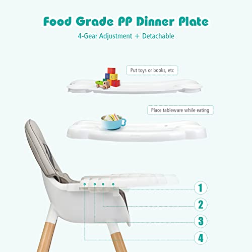 Infans 5 In 1 Baby High Chair With 5 Point Harness, Detachable Tray, Wipeable Cushion, Converts To Table And Seat Set, Toddler Chair, Booster Seat, Wooden Dining Chair For Infant Kid (Grey) #TOP7