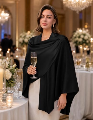 Image of PULI Womens Cross Front Poncho Shawl Wrap Elegant Wedding Formal Gift