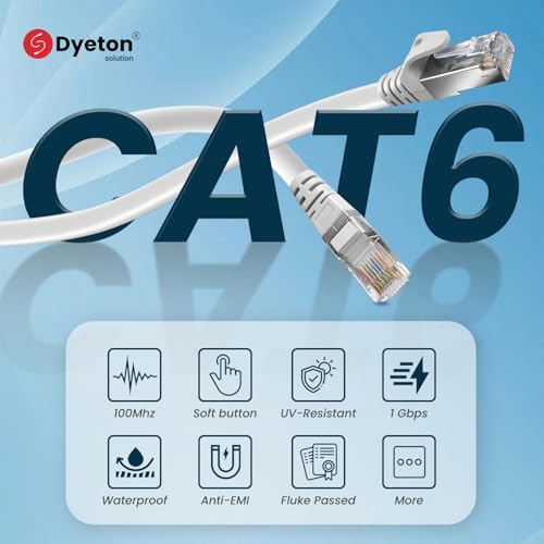 Image of Dyeton CAT6 Ethernet Cable RJ45 LAN Patch Cord with Gold Plated Contacts, High Speed Network Cable with Pure Copper Core, Compatible with Router, Modem, Laptop, Desktop(15Mtrs)