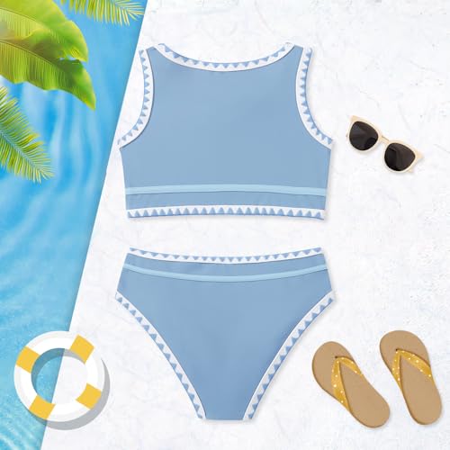 Image of Girls Bathing Suit Toddler Swimsuits 2 Piece Bikini Sets Round Neck Colorful Lace Teen Girls Swimwear 3-14T