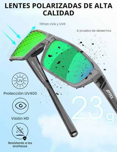 Miniatura 5 de Attcl Gafas De Sol Polarizadas Hombre, Protección Uv Lentes De Sol Para Deportes, Pesca, Conducción,Ultraligera, 5001 Transparente Verde Espejado, Medium