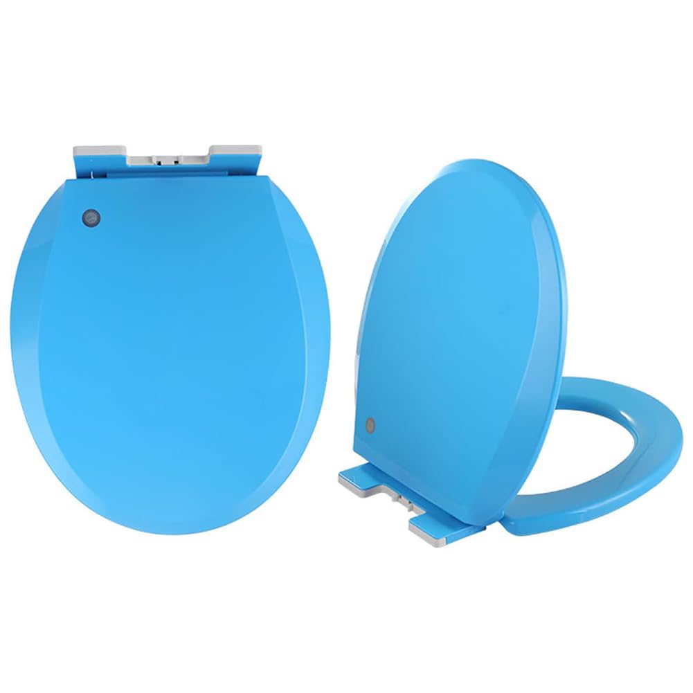 Ldhsjh Blue Round Toilet Seat 16.5, Quiet Soft Close Toilet Cover, Easy Install Clean, O-Shaped, With Mounting Hinges Accessories, Seat, Toilet, Close, Round, Soft, Toilet, Quiet