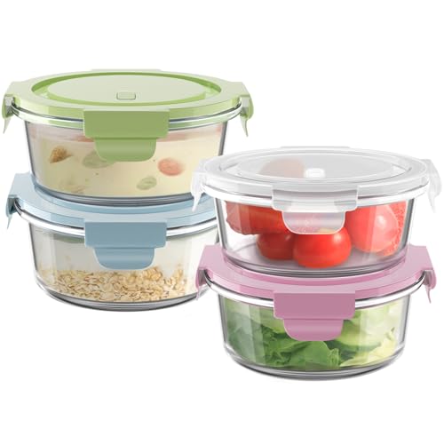 Freshmage 12oz Glass Meal Prep Containers, 1.5 Cup Food Storage Container with Lid Airtight, BPA-Free, Borosilicate Glass Soup Container for Leftovers, Microwave Oven Dishwasher&Freezer Safe (4 Pack) by Freshmage - Used condition - US$19.94