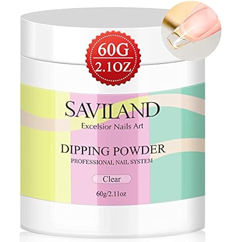 Saviland 60g Clear Dipping Powder - 2.1oz Big Bottle Dip Powder French Nail Art Starter Manicure, Strengthen Nail Powder, Dip Powder Nail Kit Easy for Nail Beginners to Use No Nail Lamp Needed Cover