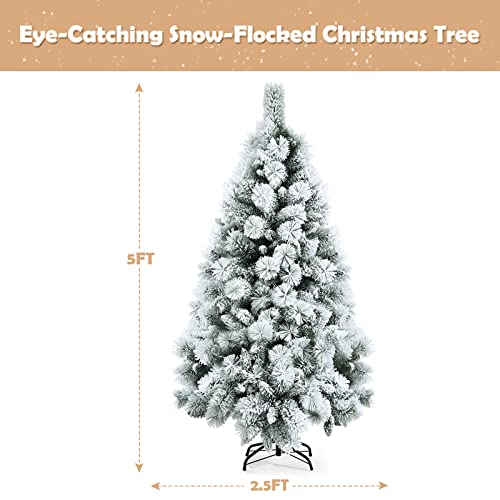 Happygrill 5Ft Hinged Slim Artificial Xmas Tree Snow-Flocked Pencil Christmas Tree With 470 Branch Tips, Premium Pvc Material, Metal Stand, Realistic Pine Tree For Holiday Decoration #TOP6