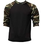 New Line 3/4 Sleeve Plain T-Shirt Baseball Tee Raglan Jersey Sports Men's Tee (L, Black Green Camo)