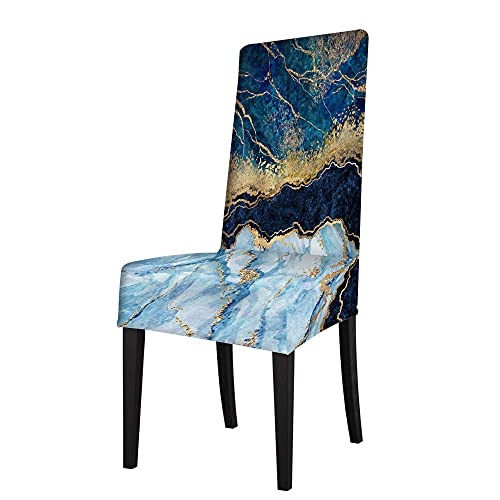 Wondertify Blue Marble Chair Covers For Dining Room Painted Artificial Marbled Surface Stretch Slipcovers Chair Protector Decor For Home And Banquet Gold Foil And Glitter Marbling Wavy #TOP1