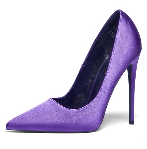 Zhabtuc Pumps Damen Schuhe Elegant und Bequem Damenschuhe Hochzeitsschuhe Stiletto High Heel, 12cm Absatz, Klassische Spitze Satin Außenmaterial,Lila Satin, 38.5 EU