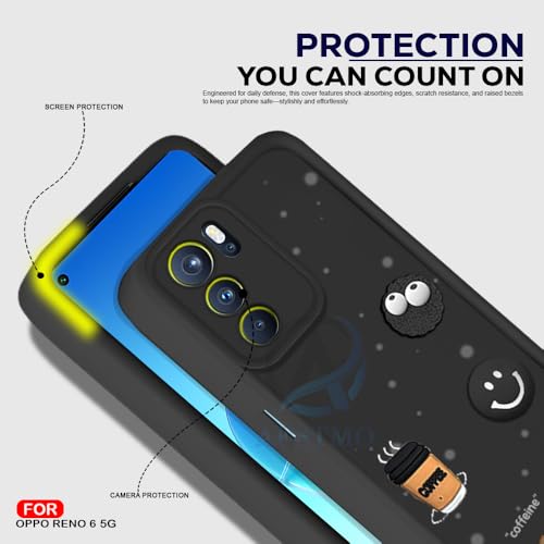 Image of AESTMO Back Case Cover for Oppo Reno 6 5G Cover | Cute Fun Cartoon 3D Ball | Coffee Silicone Case | Full Body Protection | Camera Protection Back Cover for Oppo Reno 6 5G (Black)