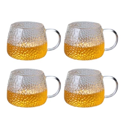 Lot de 4 tasses en verre borosilicate de 460 ml avec anse, ensemble de tasses à thé/café modernes, adaptées pour matcha, latte, café glacé, chocolat chaud, thé, vaisselle en verre résistant à la