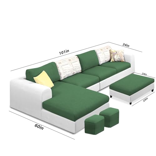 Image of Koza RHS 8 Seater L Shape Sofa Set with Center Table for Living Room (Green Grey Fabric) Premium Fabric Sofa
