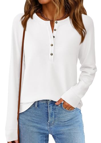 Image of PRETTYGARDEN Women's Long Sleeve Waffle Knit Henley Shirts Loose Tunic Tops