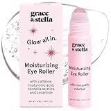 grace & stella Under Eye Brightener with Rose Quartz Rollerball - Centella Asiatica & Caffeine Under Eye Serum for Dark Circles & Puffiness - Travel Essentials, Gifts for Women, Vegan (15ml/0.51floz)