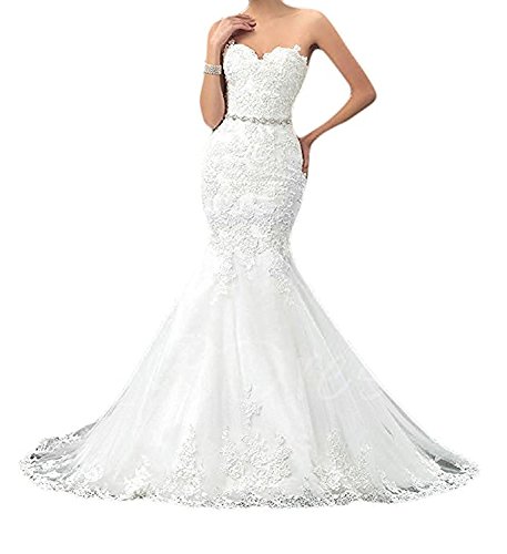 Welovedresses Women's Sweetheart Mermaid Wedding Dresses Lace Long Bridal Gowns White US6 H001