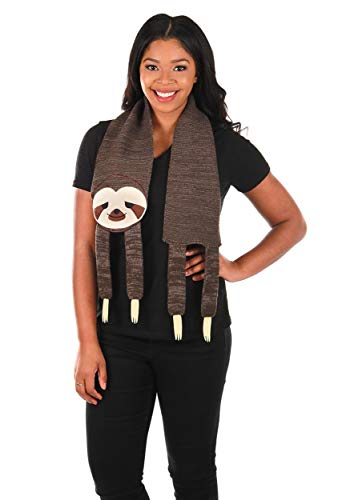 Sleepy Sloth Knit Scarf - Cozy Acrylic Scarf with Embroidered Sloth Face and Hanging Limbs3