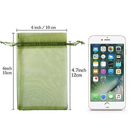 Image of HRX Package 100pcs Organza Drawstring Bags Olive Green, 4 x 6 inch Candy Mesh Gift Bags Jewelry Pouches Small Christmas Sachet