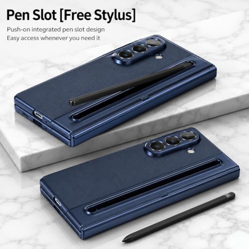 Image of amazon basics Premium Genuine Leather Case for Samsung Galaxy Z Fold 8 Ultra - Slim Fit Luxury Business Cover with Built-in S Pen Slot & Magnetic Hinge Protection - Midnight Blue