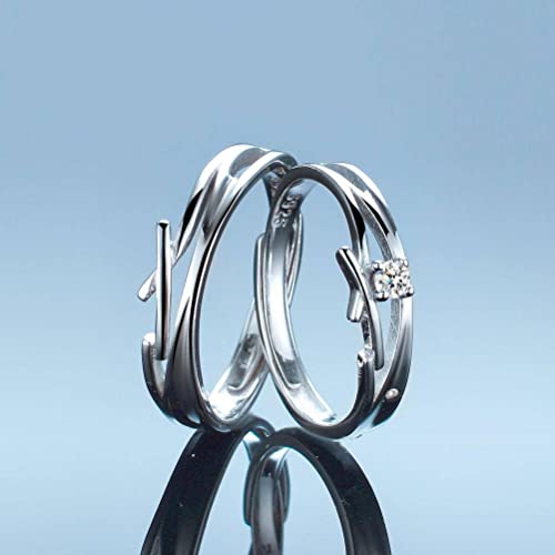 Bague de doigt ouverte en métal S925 : anneau couple ajustable - 4