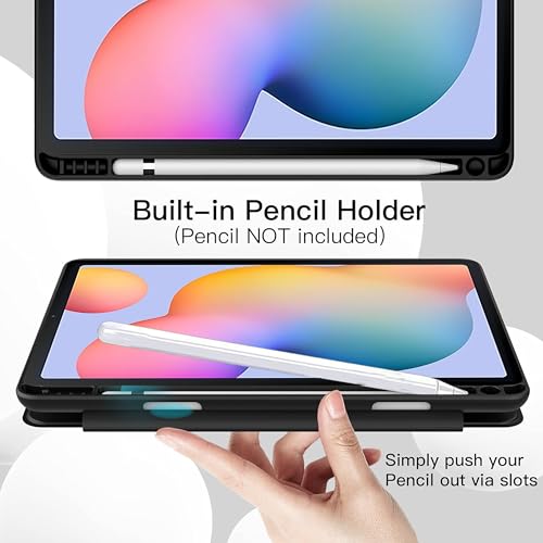 Image of TGK Rotating Case for Samsung Galaxy Tab S6 Lite 10.4 inch SM-P610 P615 P613 P619 with Pencil Holder Trifold Stand Cover Clear Back (Black)