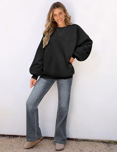 Image of UEU Women Oversized Striped Crewneck Sweatshirt Long Sleeve Color Block Pullover Tops Casual Loose Workout Shirt