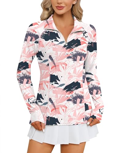 Image of LOMON Women Long Sleeve Shirts Sun Protection 1 /4 Zip Summer Quick Dry Hiking Shirts Quarter Zip Pullover for Women