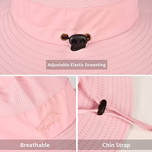 2 Pack Sun Hats for Men Women Fishing Hat UPF 50+ Breathable Wide Brim Summer UV Protection Hat Black/Pink - Thumbnail 3
