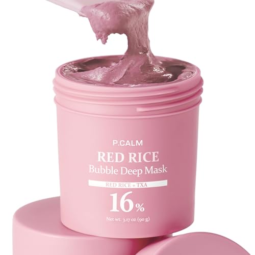 P.CALM Red Rice Bubble Deep Mask | Uneven Tone & Brightening Care, Carbonated Water & Red Rice Ferment for Smooth, Clean Skin, Clay Wash-Off Pack | Korean Skincare, 90g / 3.17 oz