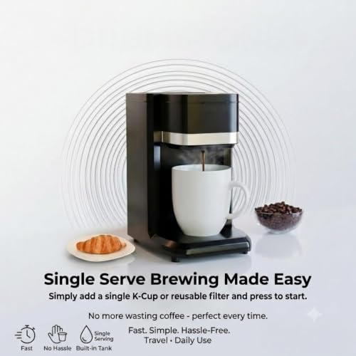 Image of Drumstone Single Cup Coffee Maker with Quick Brew Technology, Ceramic Mug Included, Compact Drip Coffee Machine for Home, Office, Travel & Personal Use