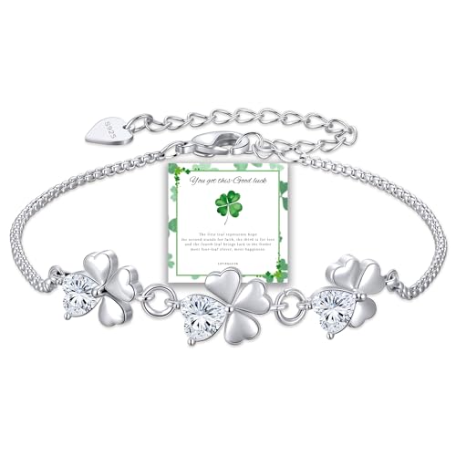 Diorra Kleeblatt Armband 925 Sterling Silber Armband Damen mit Cubic Zirkonia Verstellbare Charm Armband Glücksbringer Armbänder Schmuck Geschenke für Frauen Freundin mama