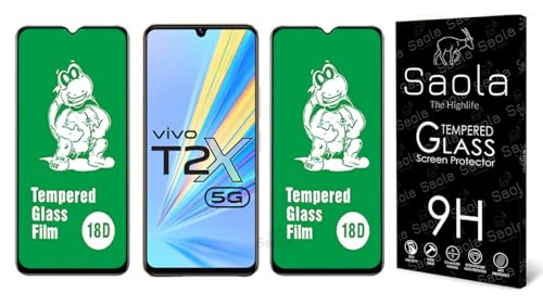Image of Saola 18D Tempered Glass With Inbuilt AirBag Borders For Vivo T2x 5G (Pack Of 2) with Free Installation Kit. Full screen Coverage - 6.58 inch