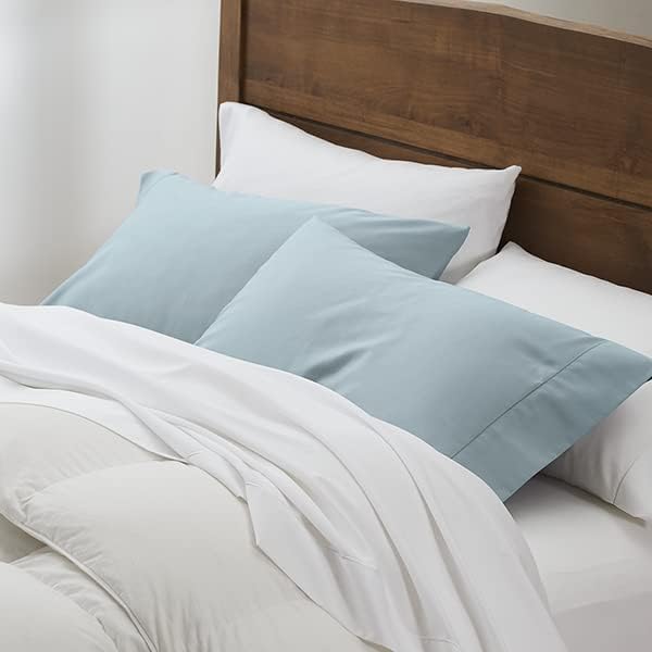Cuddledown Easy Care Pillowcase Set | 100% Cotton | Premium Quality | Ultra Soft Sateen Weave | Breathable | King | Sea Spray