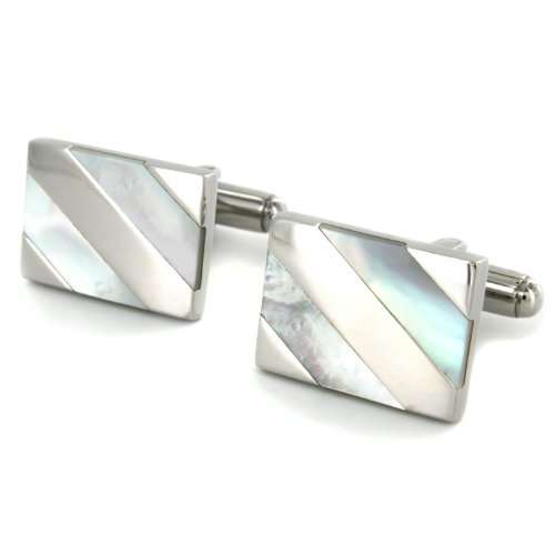 West Coast Jewelry | Crucible Mother of Pearl Diagonal Inlay on Stainless Steel Cuff Links