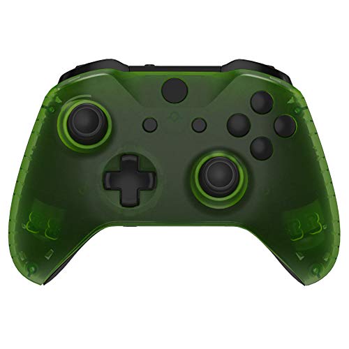 Image of eXtremeRate Transparent Clear Green Faceplate Side Rails for Xbox One Wireless Controller Model 1708, Replacement Front Housing Shell Panels for Xbox One X & One S Controller