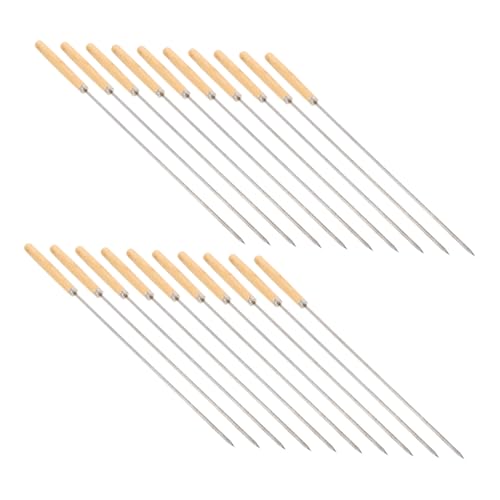 DIYEAH 20 pezzi Spiedini Barbecue in Acciaio Inossidabile con Manico in Legno Stecchini Bbq Antiscivolo e Isolanti per Carne e Verdure Accessori Resistenti per Grigliate Outdoor