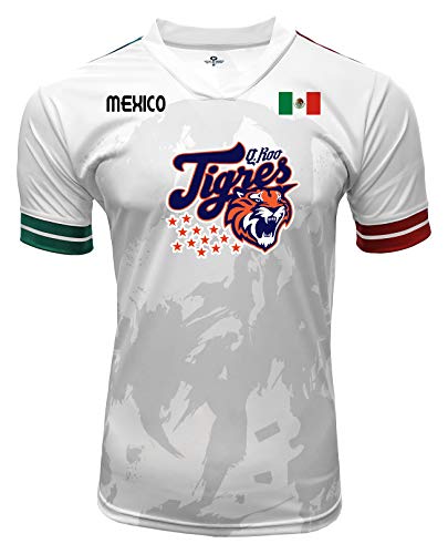 Jersey Mexico Tigres de Quintana Roo 100% Polyester White/Grey_Made in Mexico (Large)