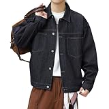 Herren-Jeansjacke im Used-Look, lockere Passform, lässige Motorrad-Jeansjacke, leichte Baumwolle, Vintage-Denim-Mantel, Blau, Größe L