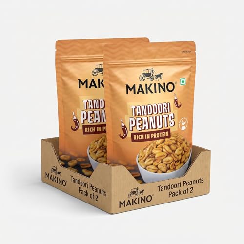 Image of Makino Tandoori Masala Roasted Peanuts, 140gm Pack of 2, Desi Spicy & Tangy Roasted Peanut Snack, High in Protein, Loved by Indian People for Regular Eat, Crispy Crunchy Namkeen