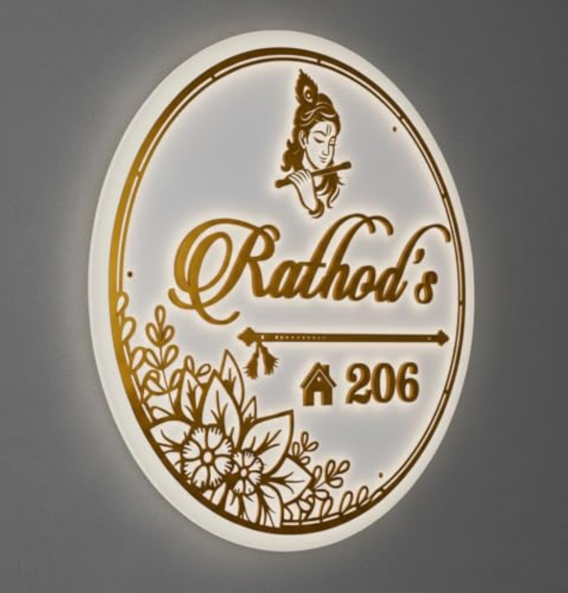 Acrylic Personalized Home Door Plate with Light, 16x8 In